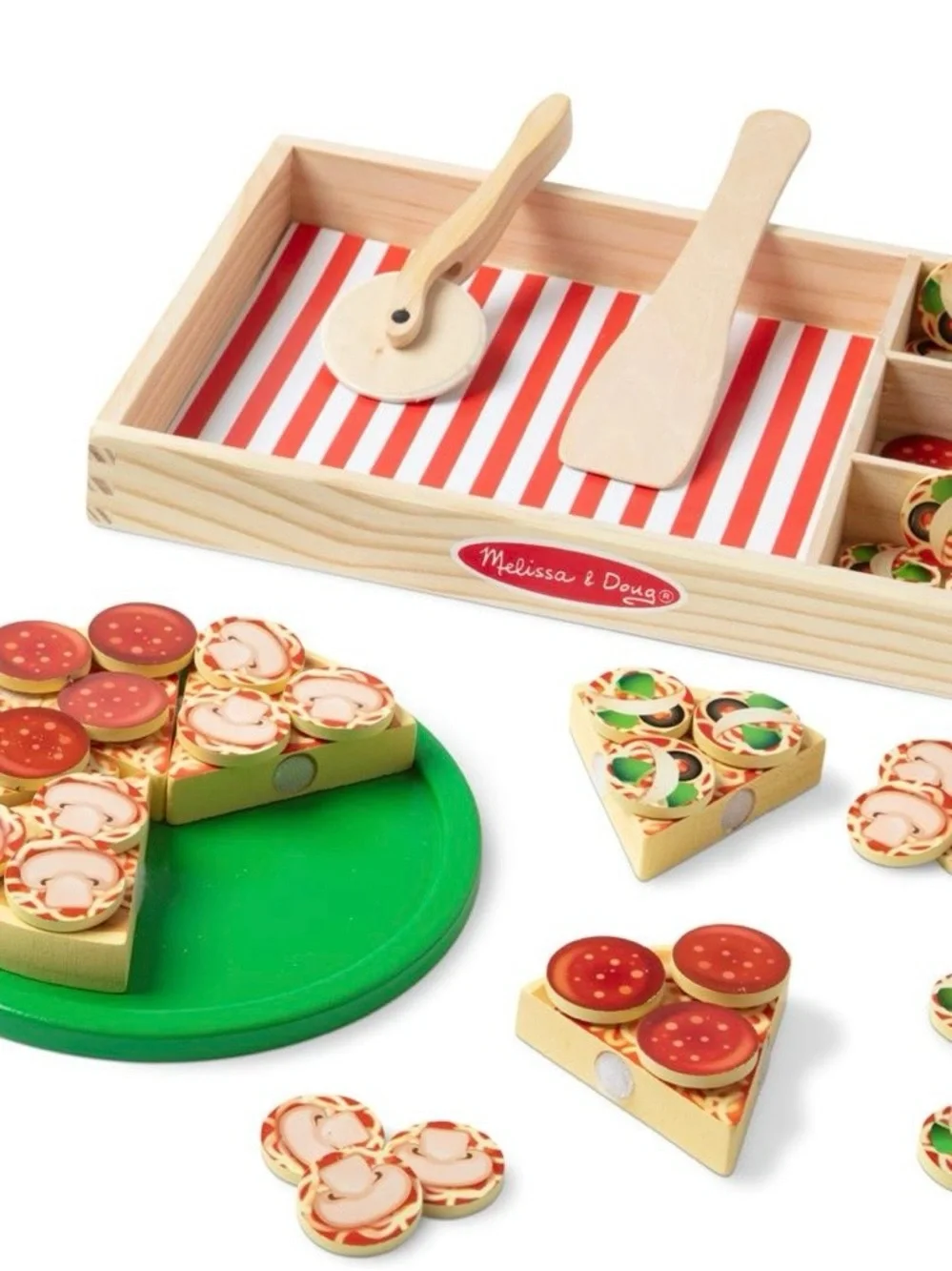 Melissa & Doug Wooden Pizza Playset - Green and Red